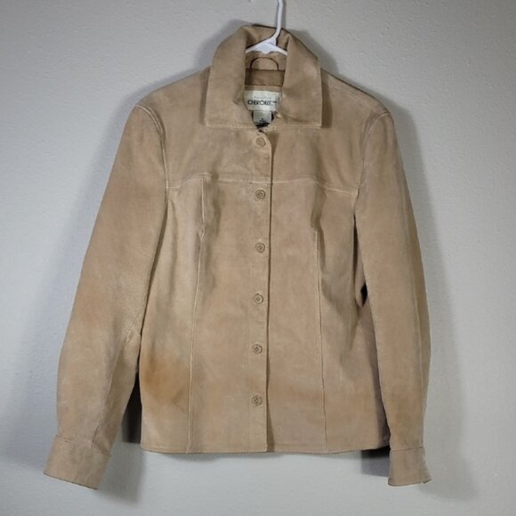 Y2K Cherokee Womens 100% Leather Jacket Size M Tan Suede Button 90s Vintage Bike - Picture 1 of 13